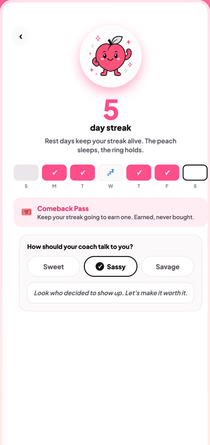 Butt Lift streak screen showing a five day streak